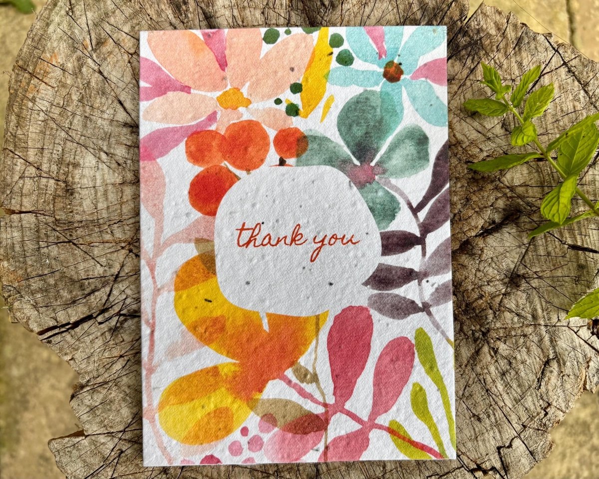 Plantable Seed Paper Thank You Card: Vintage Flower Design - Erika's Whimsical Art