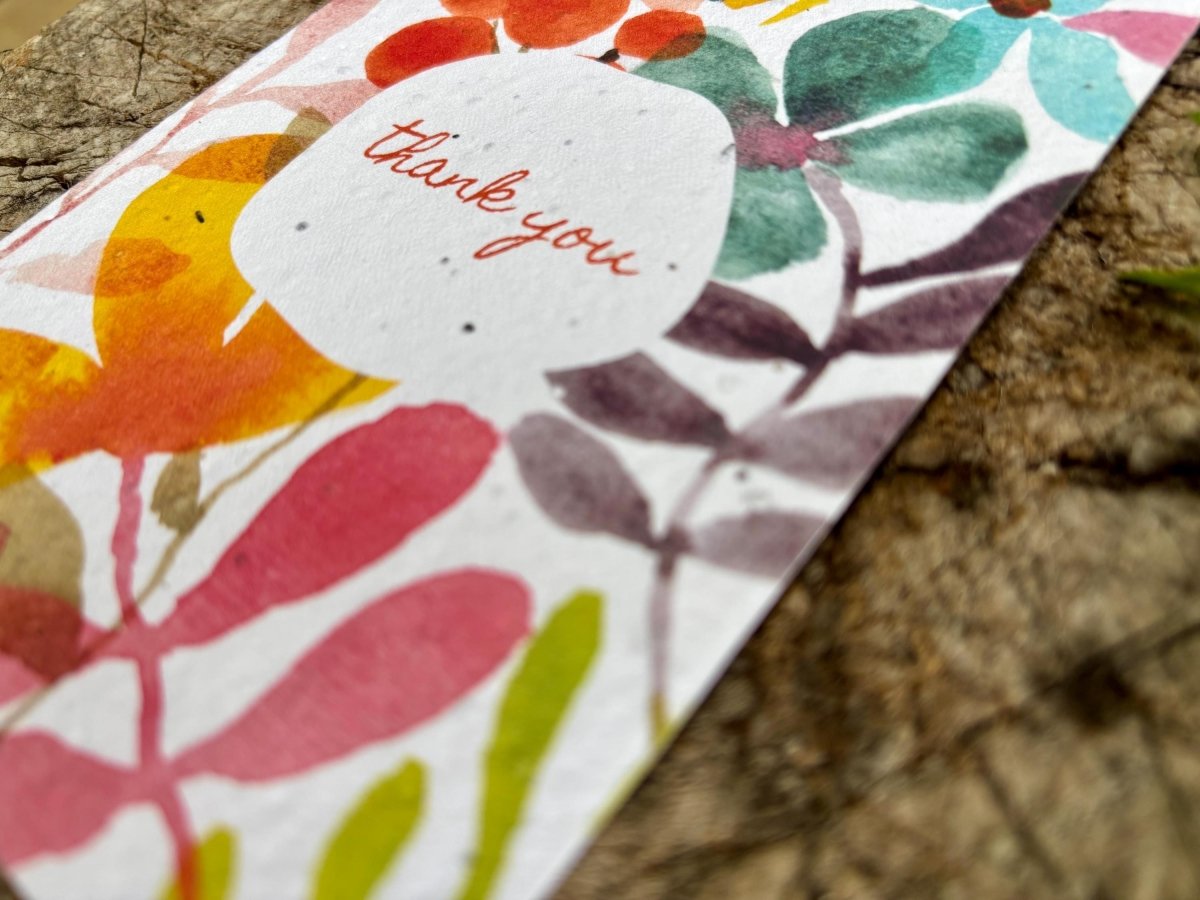 Plantable Seed Paper Thank You Card: Vintage Flower Design - Erika's Whimsical Art