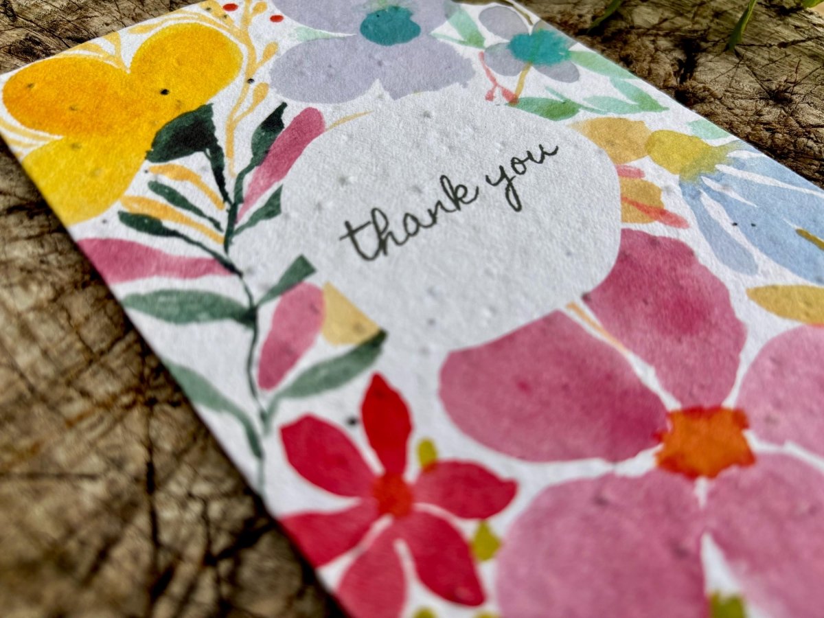 Plantable Seed Paper Thank You Card: Vintage Flower Design - Erika's Whimsical Art