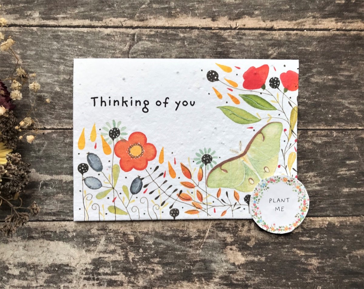 Plantable Seed Paper Thinking of You Card: Eco - Friendly Flowers - Erika's Whimsical Art