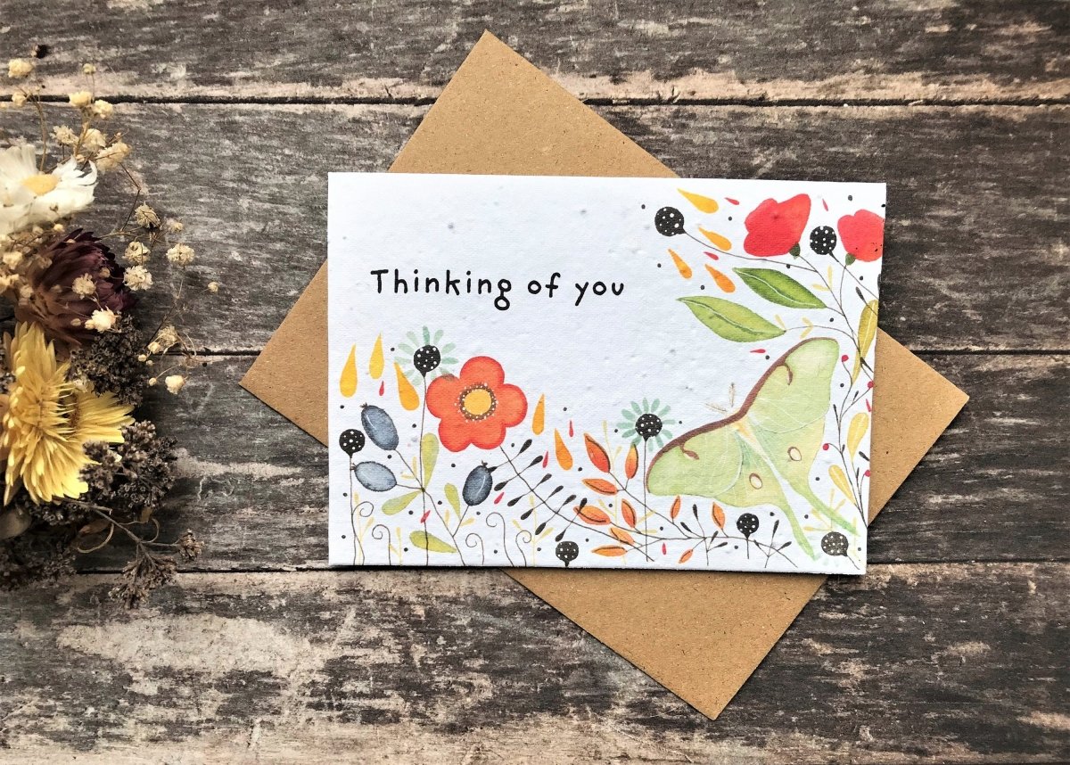 Plantable Seed Paper Thinking of You Card: Eco - Friendly Flowers - Erika's Whimsical Art
