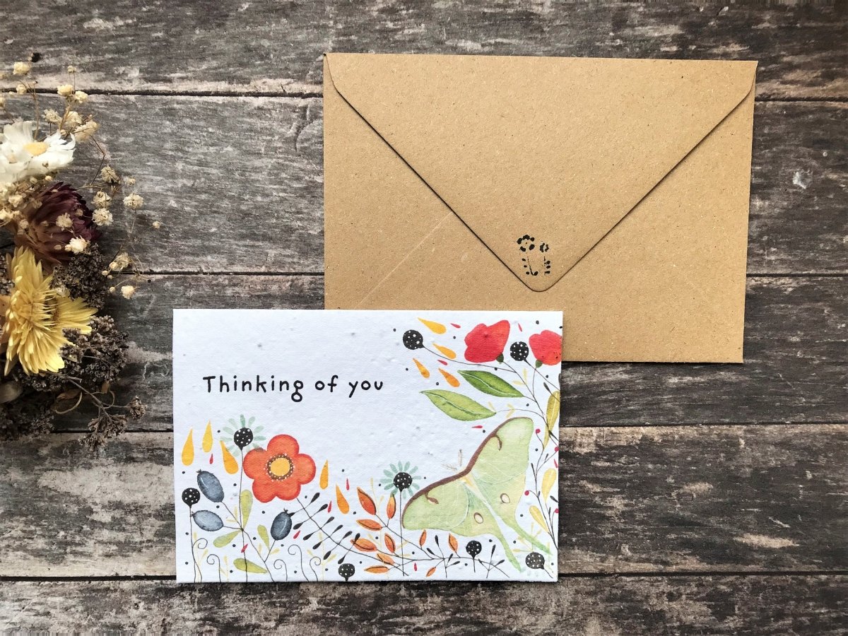 Plantable Seed Paper Thinking of You Card: Eco - Friendly Flowers - Erika's Whimsical Art