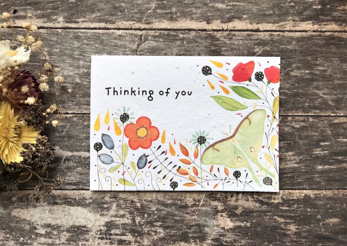 Plantable Seed Paper Thinking of You Card: Eco - Friendly Flowers - Erika's Whimsical Art