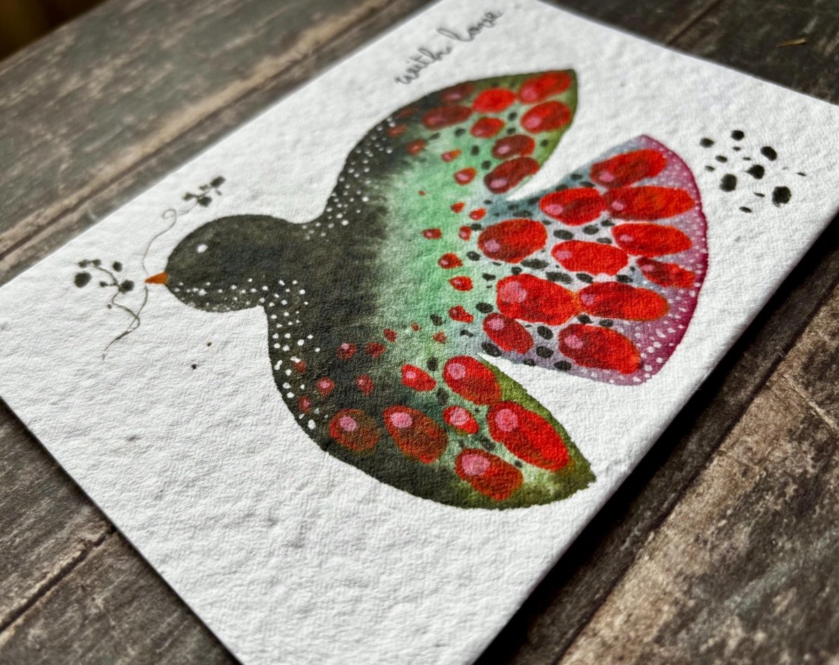 Plantable Seed Paper With Love Card – Eco Friendly Bird Greeting Card, Handmade Botanical Gift - Erika's Whimsical Art