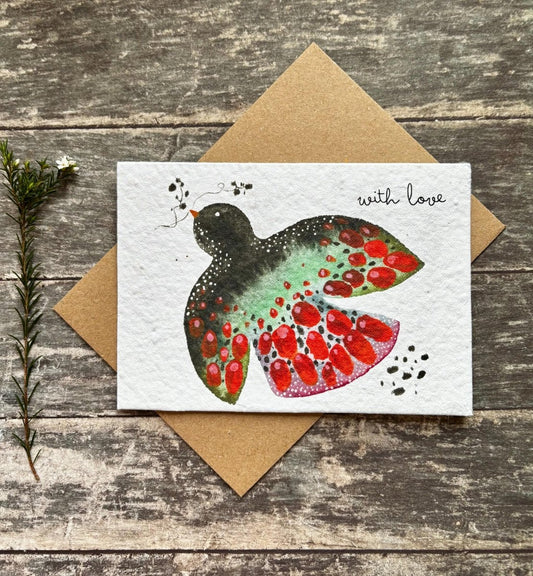 Plantable Seed Paper With Love Card – Eco Friendly Bird Greeting Card, Handmade Botanical Gift - Erika's Whimsical Art