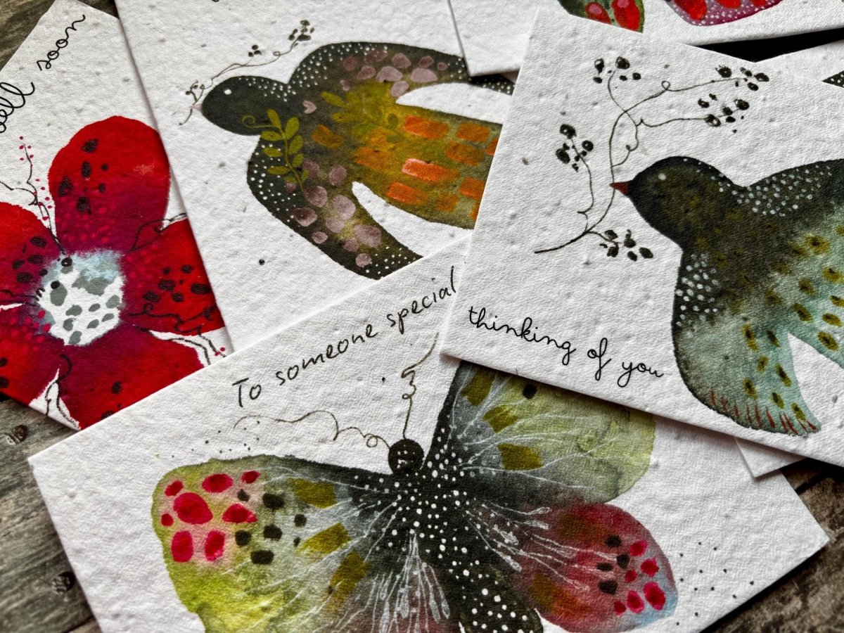 Plantable Seed Paper With Love Card – Eco Friendly Bird Greeting Card, Handmade Botanical Gift - Erika's Whimsical Art