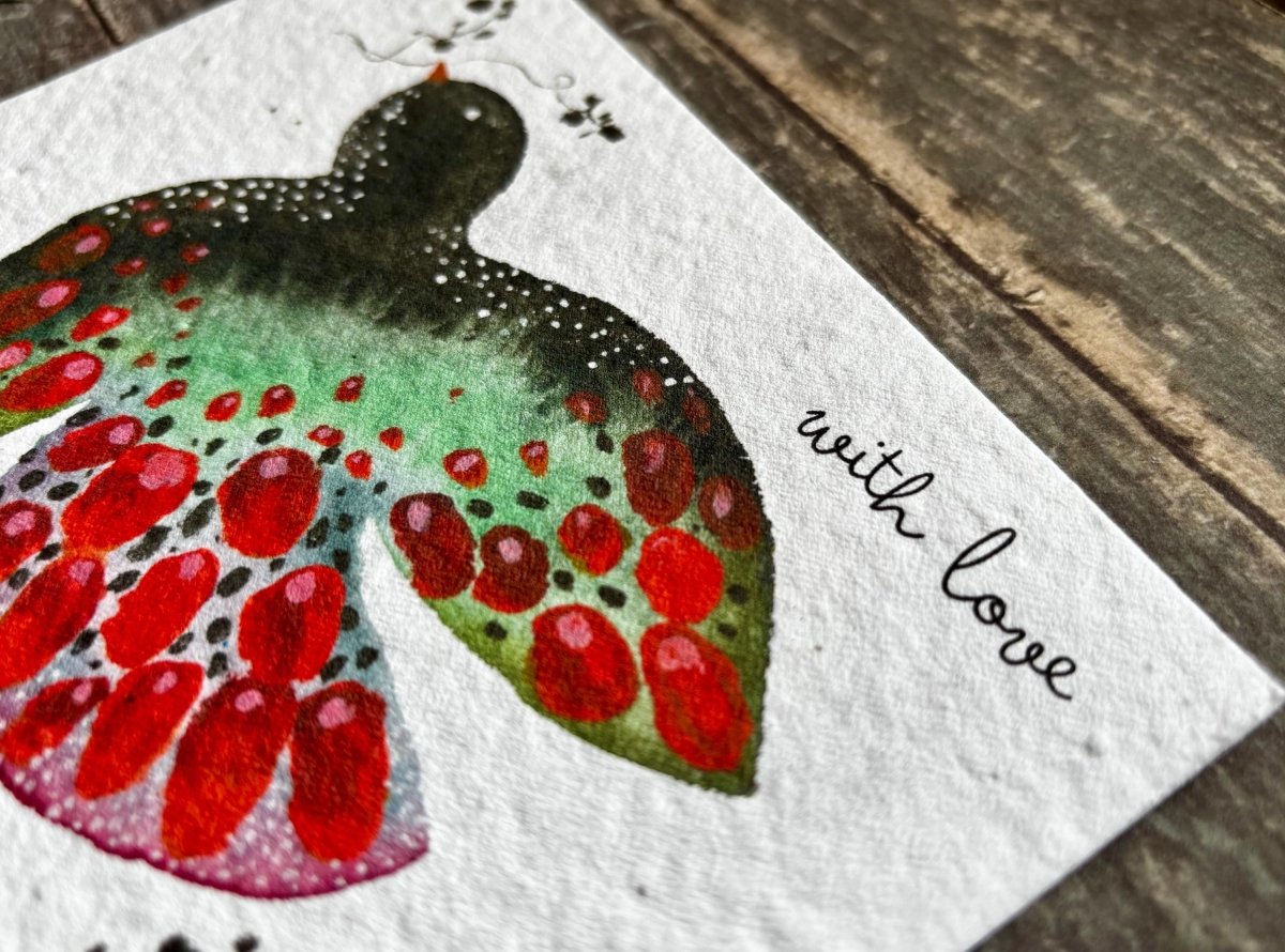 Plantable Seed Paper With Love Card – Eco Friendly Bird Greeting Card, Handmade Botanical Gift - Erika's Whimsical Art