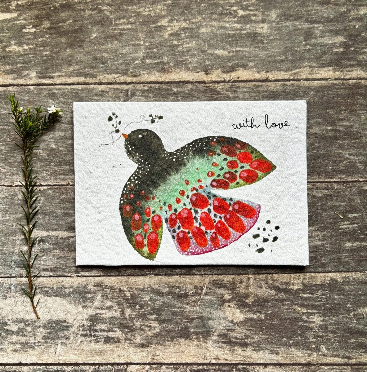 Plantable Seed Paper With Love Card – Eco Friendly Bird Greeting Card, Handmade Botanical Gift - Erika's Whimsical Art