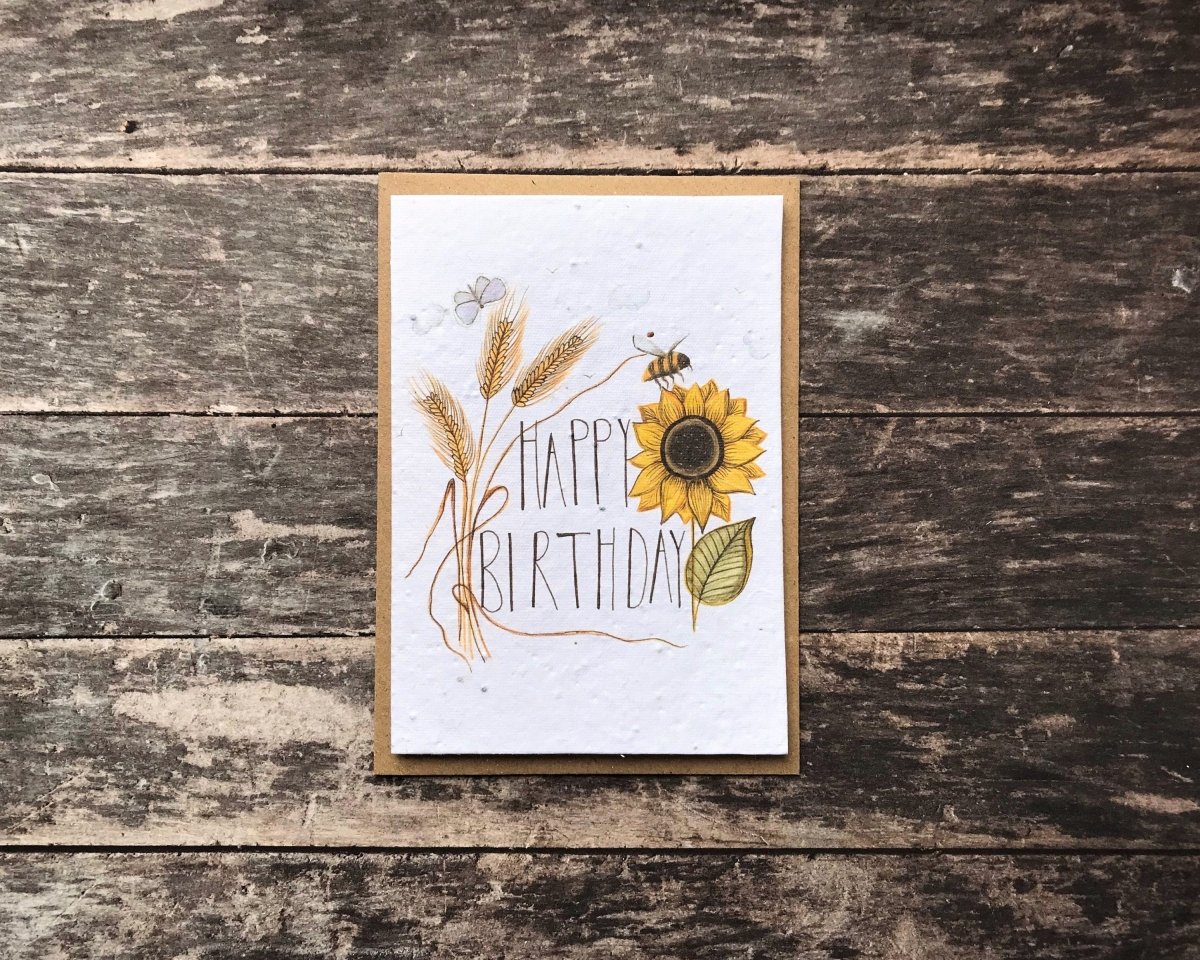 Plantable Sunflower Seed Paper Birthday Card: Eco - Friendly A6 - Erika's Whimsical Art