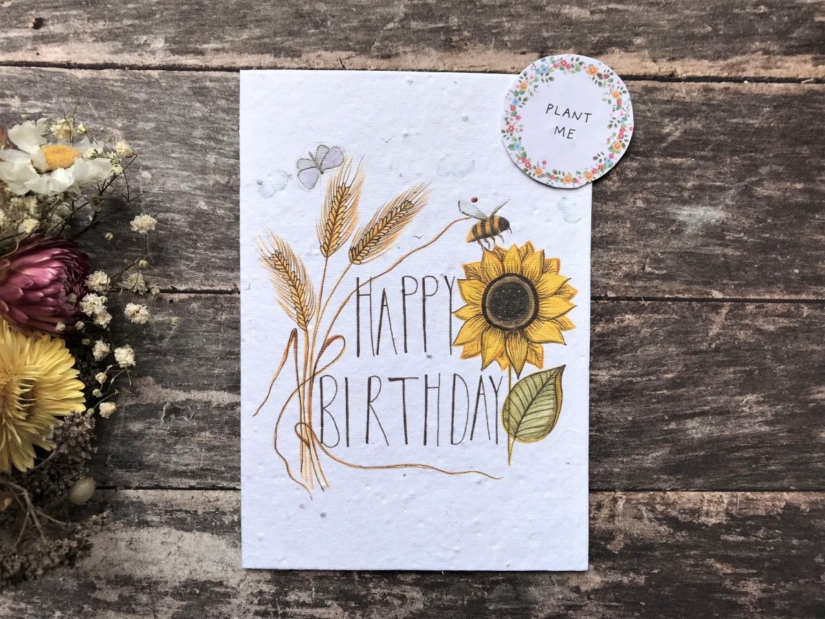 Plantable Sunflower Seed Paper Birthday Card: Eco - Friendly A6 - Erika's Whimsical Art