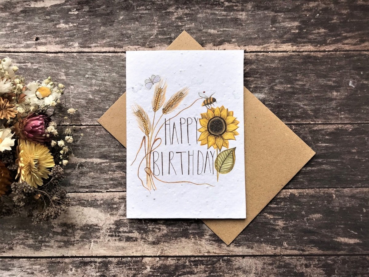 Plantable Sunflower Seed Paper Birthday Card: Eco - Friendly A6 - Erika's Whimsical Art