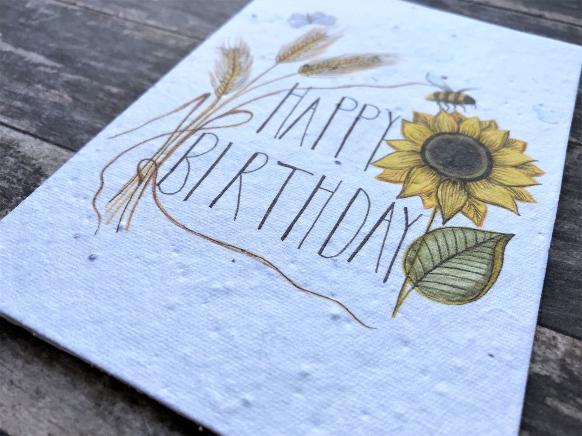 Plantable Sunflower Seed Paper Birthday Card: Eco - Friendly A6 - Erika's Whimsical Art