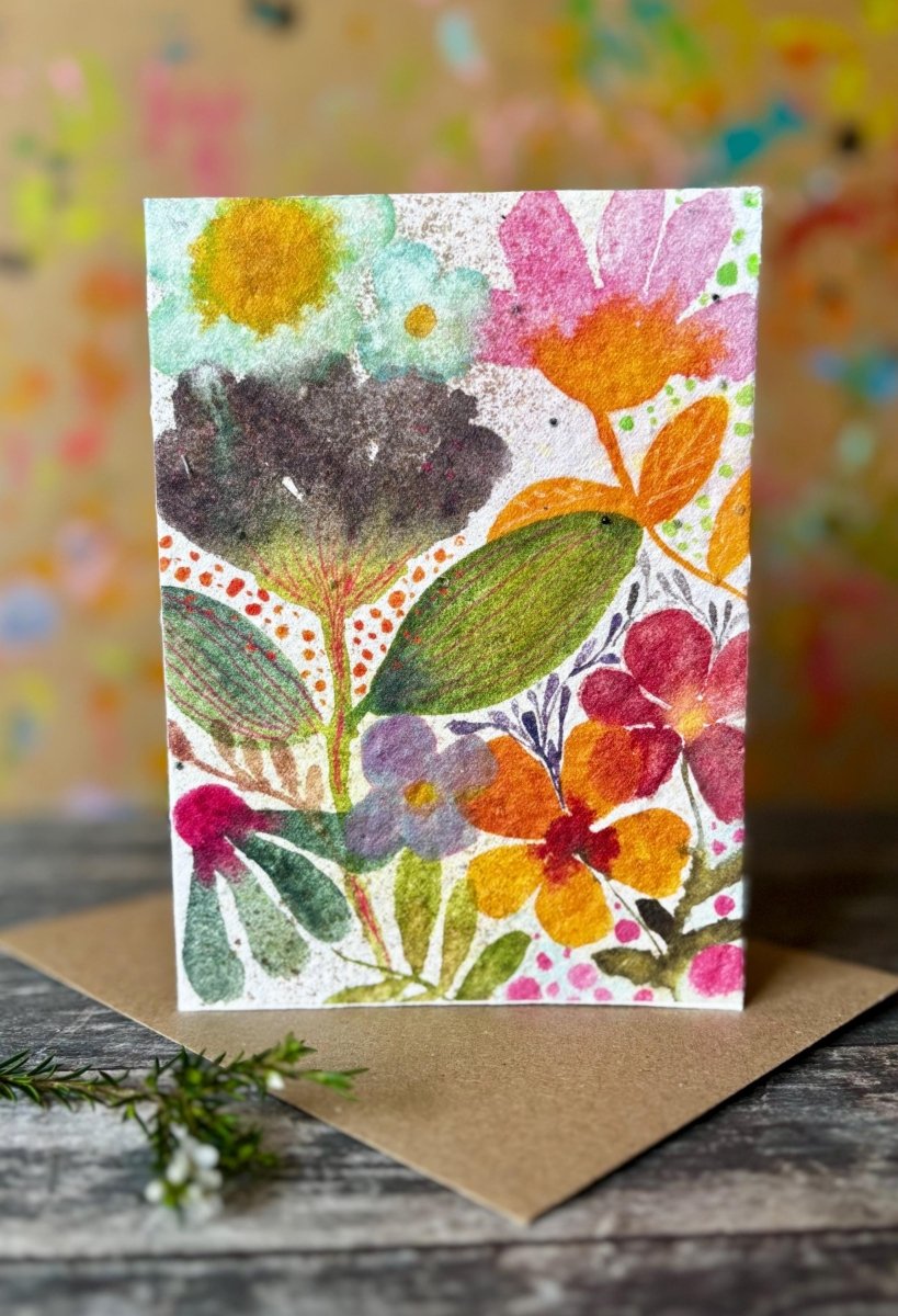 Plantable Wildflower Seed Paper Card – Eco - Friendly Floral Greeting - Erika's Whimsical Art