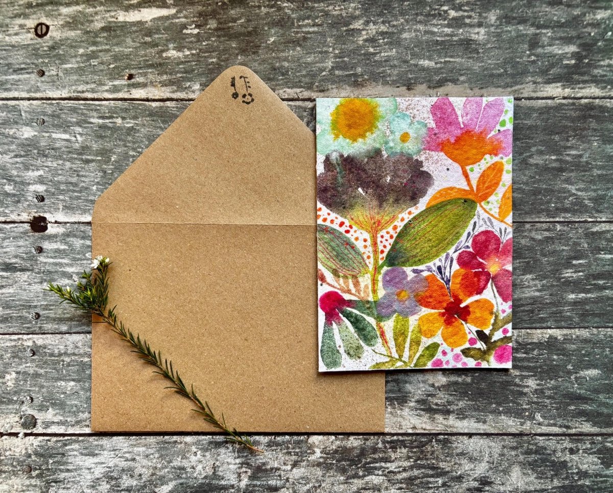 Plantable Wildflower Seed Paper Card – Eco - Friendly Floral Greeting - Erika's Whimsical Art