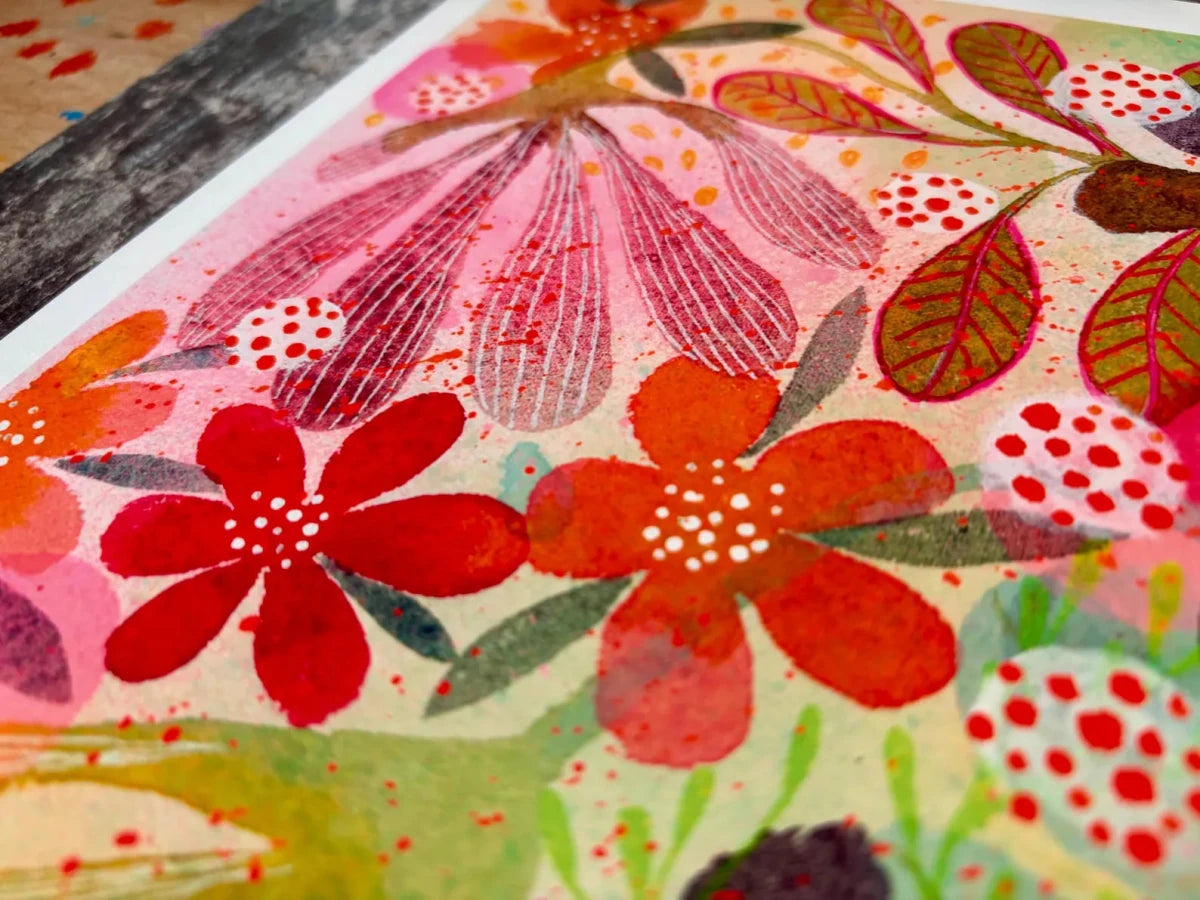 Sunlit Meadow – Colourful Floral Wall Art, Contemporary Watercolour Print, Modern Botanical Illustration, A4 Art Print, Bright Home Décor, Unframed - Erika's Whimsical Art
