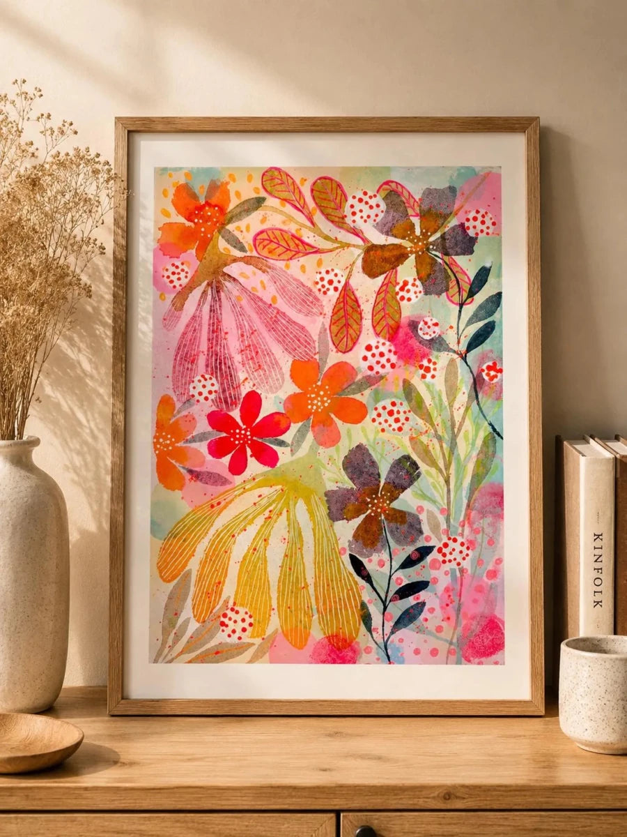 Sunlit Meadow – Colourful Floral Wall Art, Contemporary Watercolour Print, Modern Botanical Illustration, A4 Art Print, Bright Home Décor, Unframed - Erika's Whimsical Art