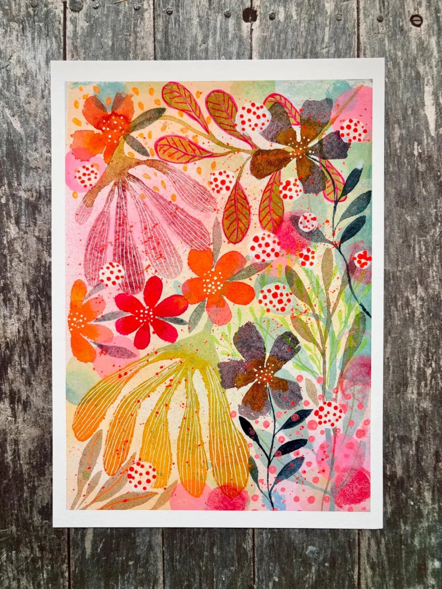 Sunlit Meadow – Colourful Floral Wall Art, Contemporary Watercolour Print, Modern Botanical Illustration, A4 Art Print, Bright Home Décor, Unframed - Erika's Whimsical Art