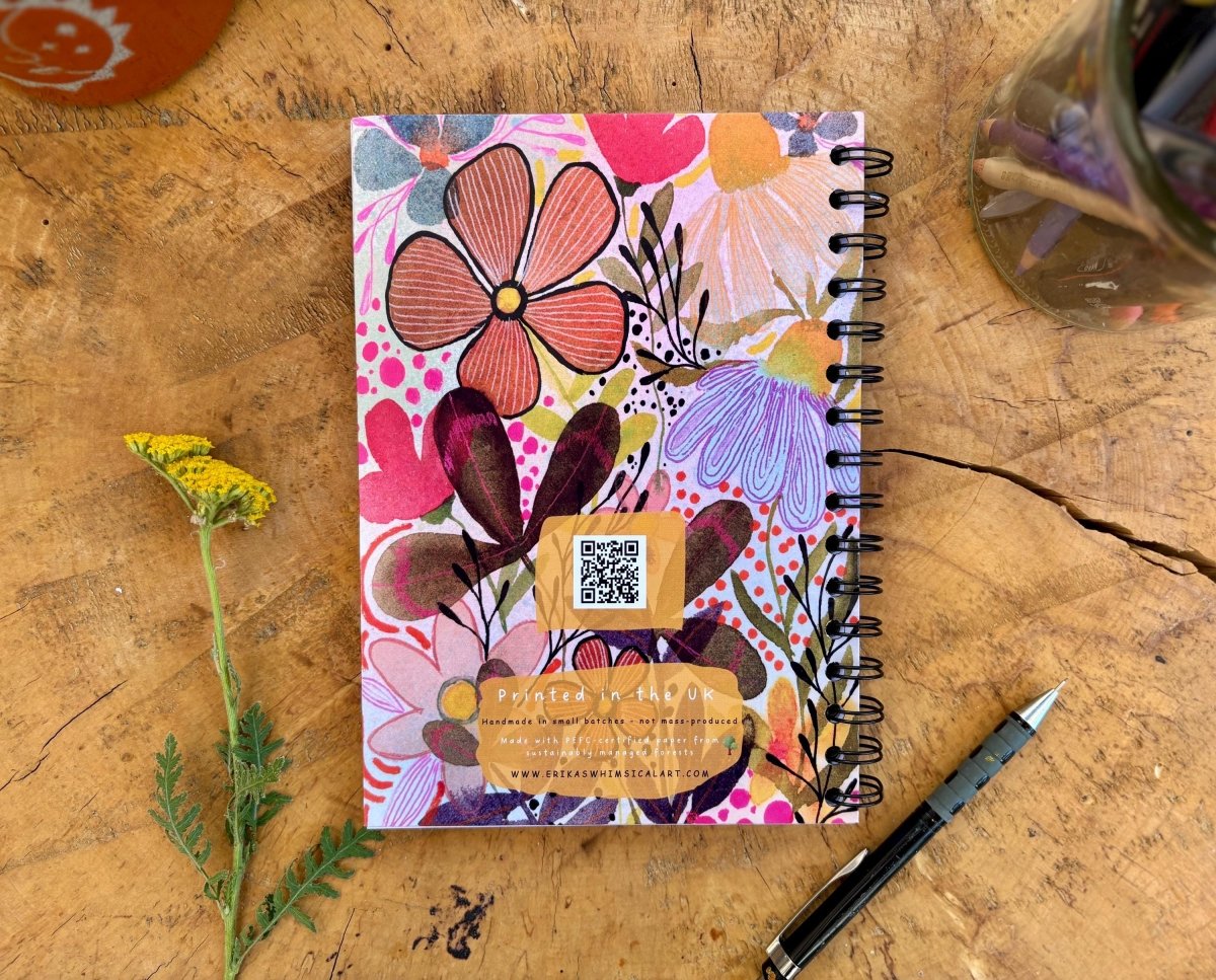Wild Ideas A5 Handmade Notebook: Floral Illustrated Journal - Erika's Whimsical Art