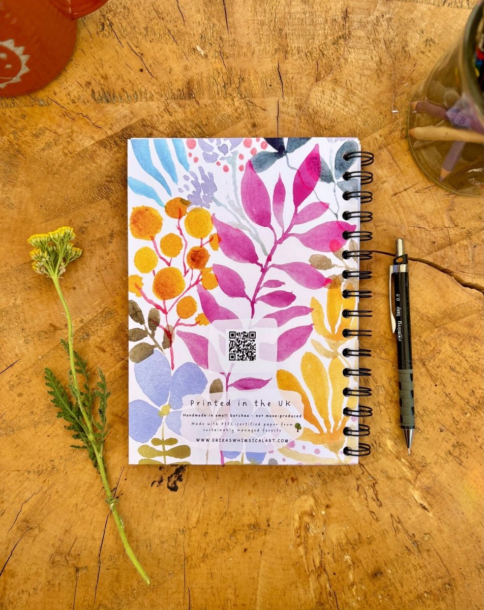 Wild Ideas A5 Handmade Notebook: Floral Illustrated Journal - Erika's Whimsical Art