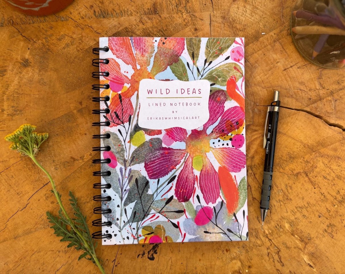 Wild Ideas A5 Handmade Notebook: Floral Illustrated Journal - Erika's Whimsical Art