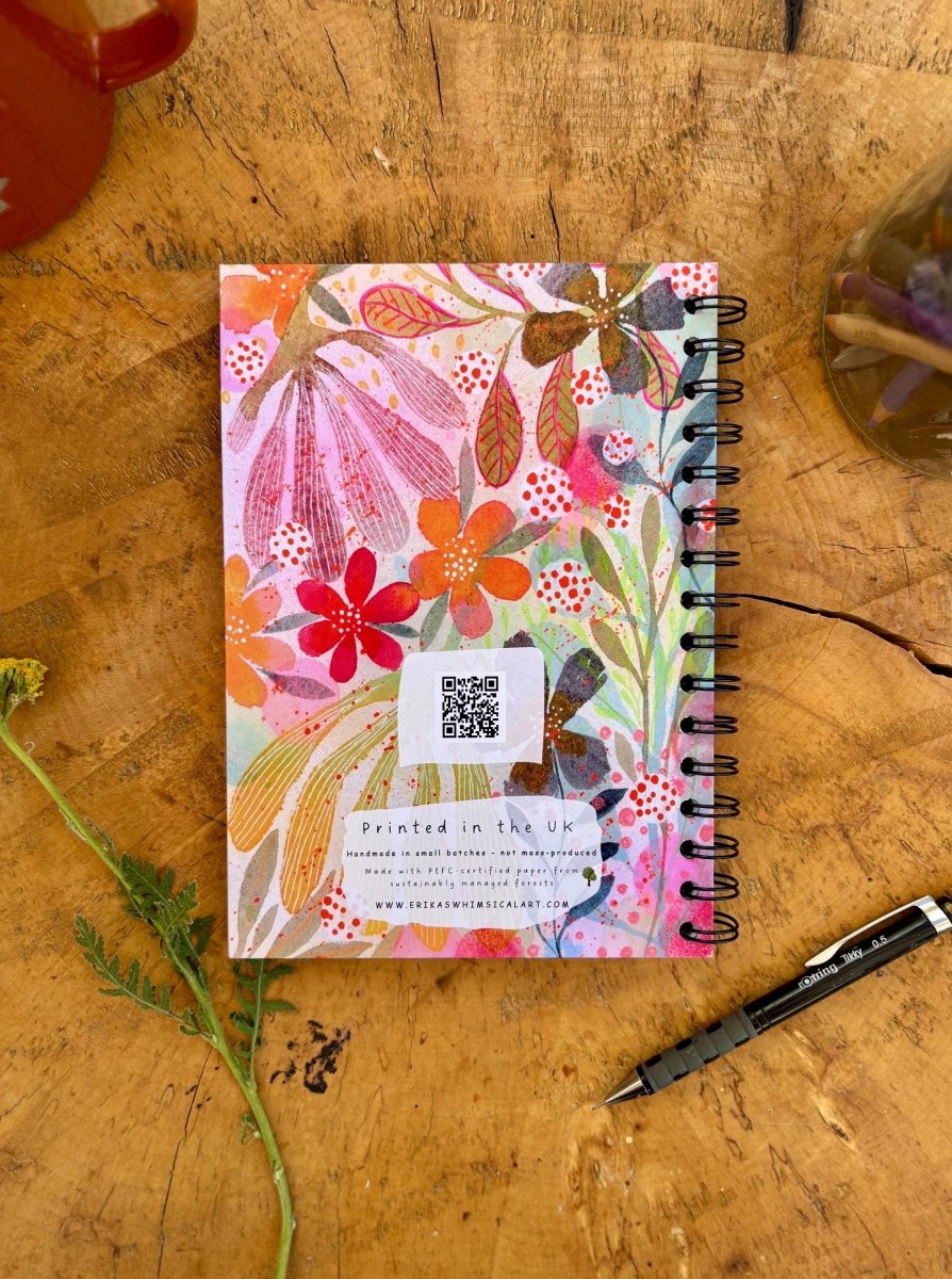 Wild Ideas A5 Handmade Notebook: Floral Illustrated Journal - Erika's Whimsical Art