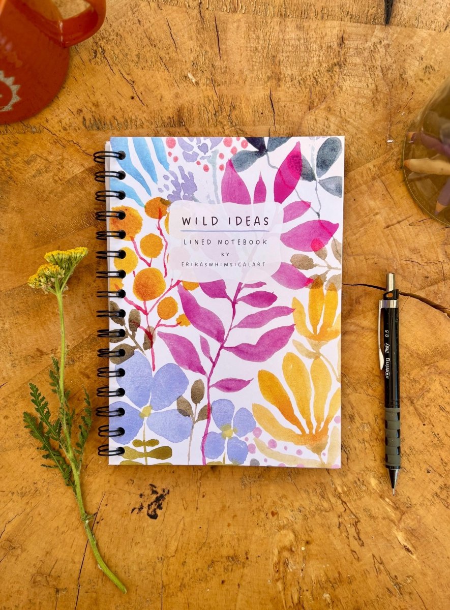 Wild Ideas A5 Handmade Notebook: Floral Illustrated Journal - Erika's Whimsical Art
