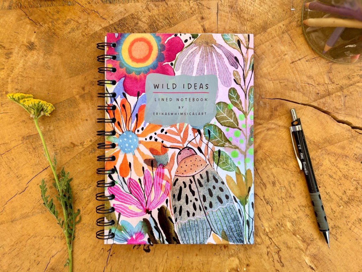 Wild Ideas A5 Handmade Notebook: Floral Illustrated Journal - Erika's Whimsical Art