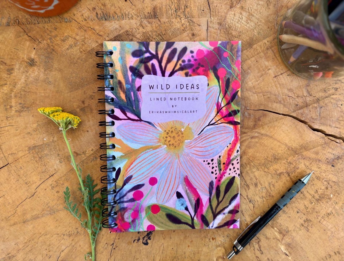 Wild Ideas A5 Handmade Notebook: Floral Illustrated Journal - Erika's Whimsical Art