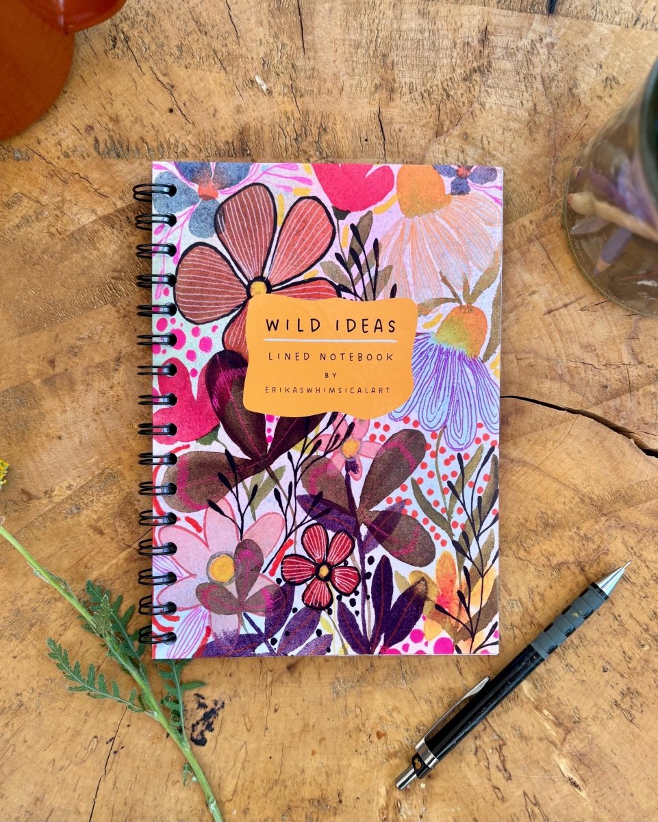 Wild Ideas A5 Handmade Notebook: Floral Illustrated Journal - Erika's Whimsical Art