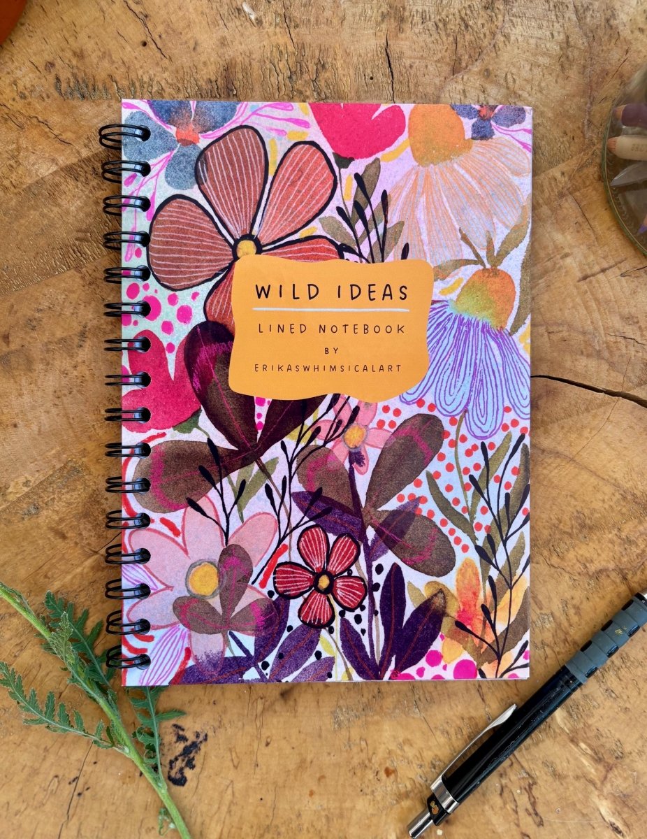 Wild Ideas A5 Handmade Notebook: Floral Illustrated Journal - Erika's Whimsical Art