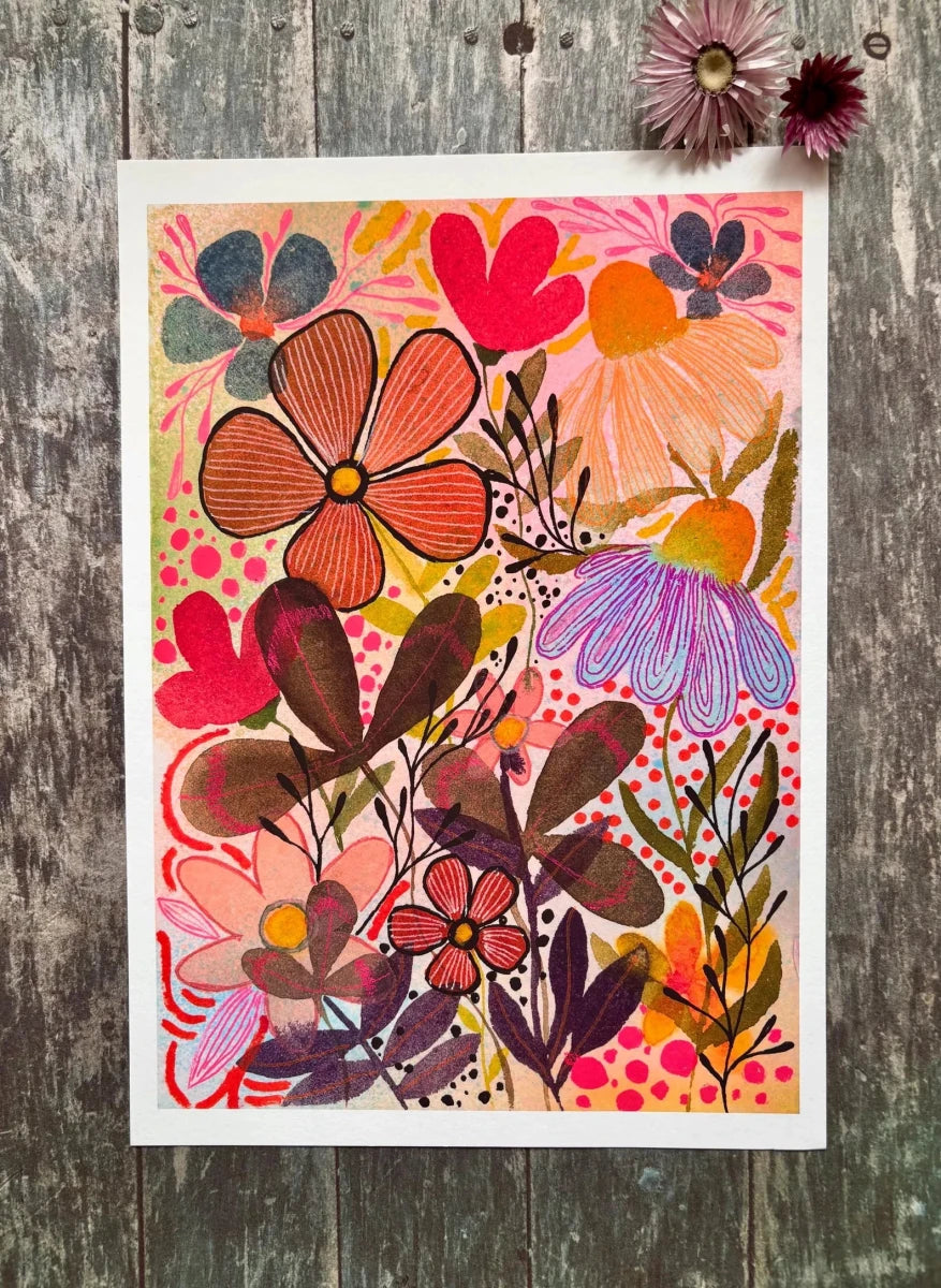 Wildflower Reverie – Colourful Floral Wall Art, Watercolour Flower Print, Contemporary Botanical Illustration, A4 Art Print, Modern Home Décor, Unframed - Erika's Whimsical Art