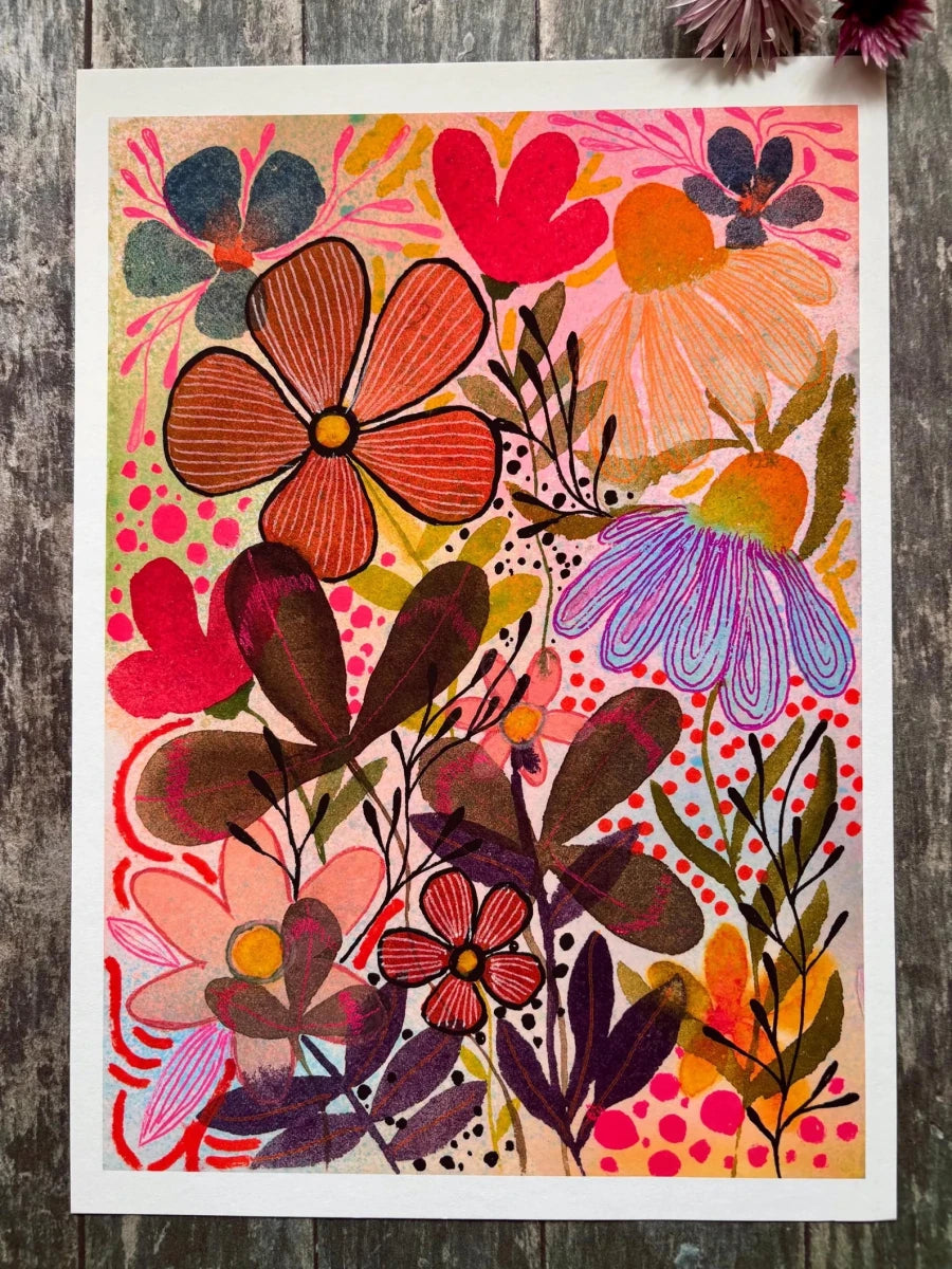 Wildflower Reverie – Colourful Floral Wall Art, Watercolour Flower Print, Contemporary Botanical Illustration, A4 Art Print, Modern Home Décor, Unframed - Erika's Whimsical Art