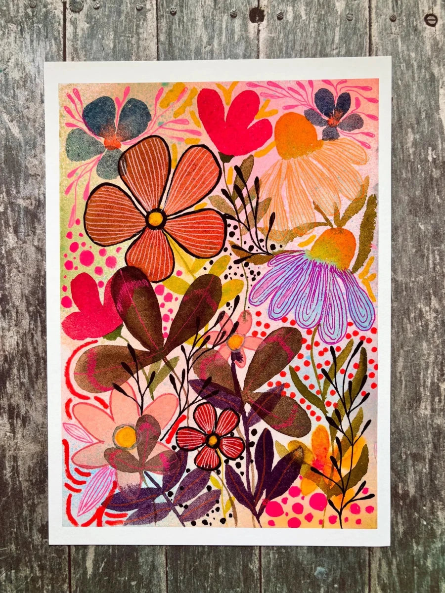 Wildflower Reverie – Colourful Floral Wall Art, Watercolour Flower Print, Contemporary Botanical Illustration, A4 Art Print, Modern Home Décor, Unframed - Erika's Whimsical Art