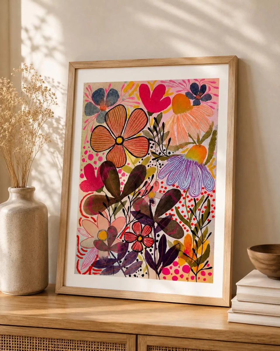 Wildflower Reverie – Colourful Floral Wall Art, Watercolour Flower Print, Contemporary Botanical Illustration, A4 Art Print, Modern Home Décor, Unframed - Erika's Whimsical Art